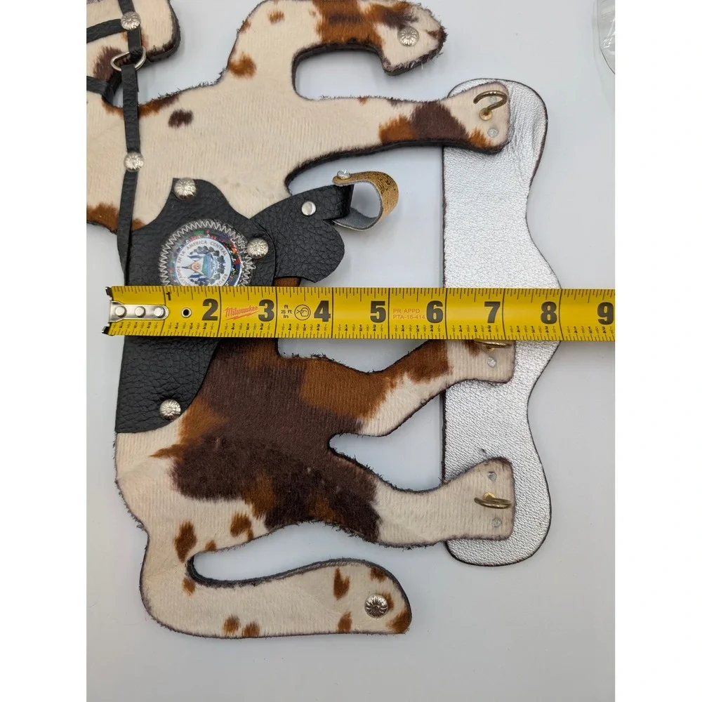 Vintage El Salvador Horse Key Rack Cowhide Leather Wall Decor Western Souvenir